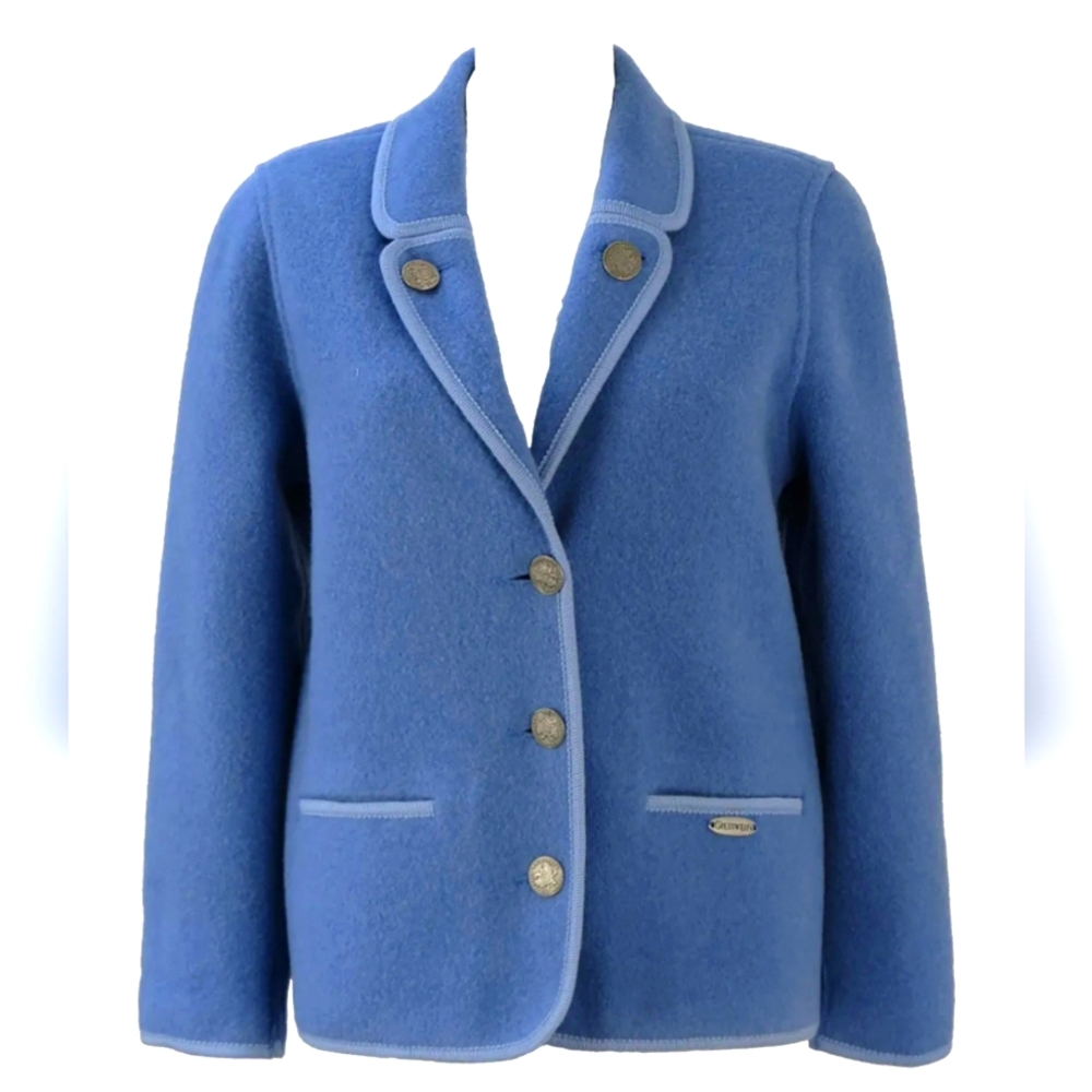 GIESSWEIN WOOL BLUE JACKET OVERSIZED SWEATER JACKET MADE IN AUSTRIA VIENNA LARGE